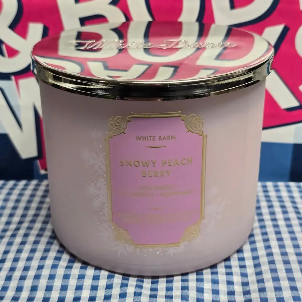 BBW Snowy Peach Berry Large 3 Wick Home Fragrance Candle